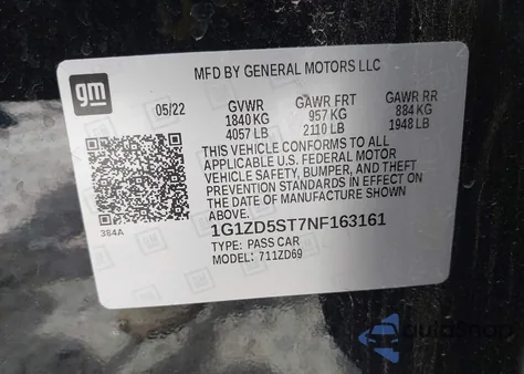 2022 Chevrolet Malibu Fwd Lt z USA, uszkodzony, nr VIN 1G1ZD5ST7NF163161